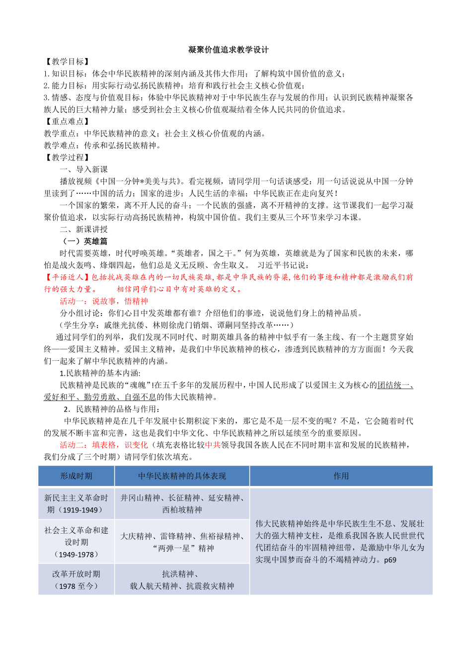 第三单元 文明与家园-第五课 守望精神家园-凝聚价值追求-教案、教学设计-市级公开课-部编版九年级上册道德与法治(配套课件编号：2009a).docx_第1页