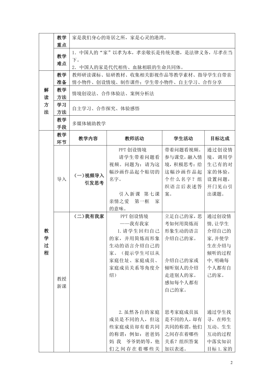 第三单元 师长情谊-第七课 亲情之爱-教案、教学设计-市级公开课-部编版七年级上册道德与法治(配套课件编号：f01ef).doc_第2页