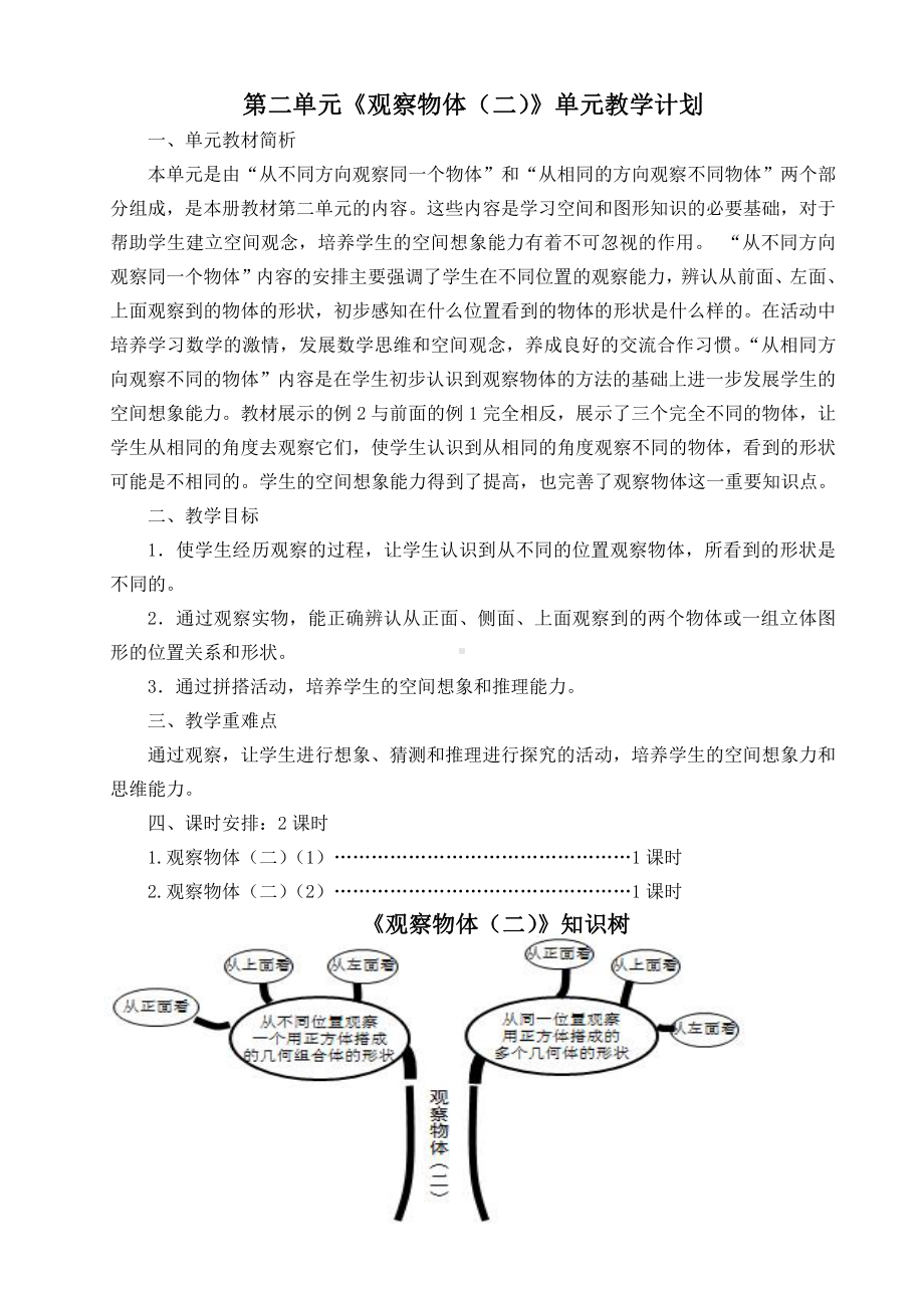 人教版五年级数学上册第二单元《观察物体（二）》单元教学计划及教案.doc_第1页