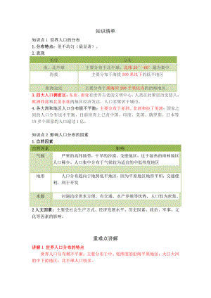 （2019版）人教版高中地理必修第二册1.1人口分布知识点.docx