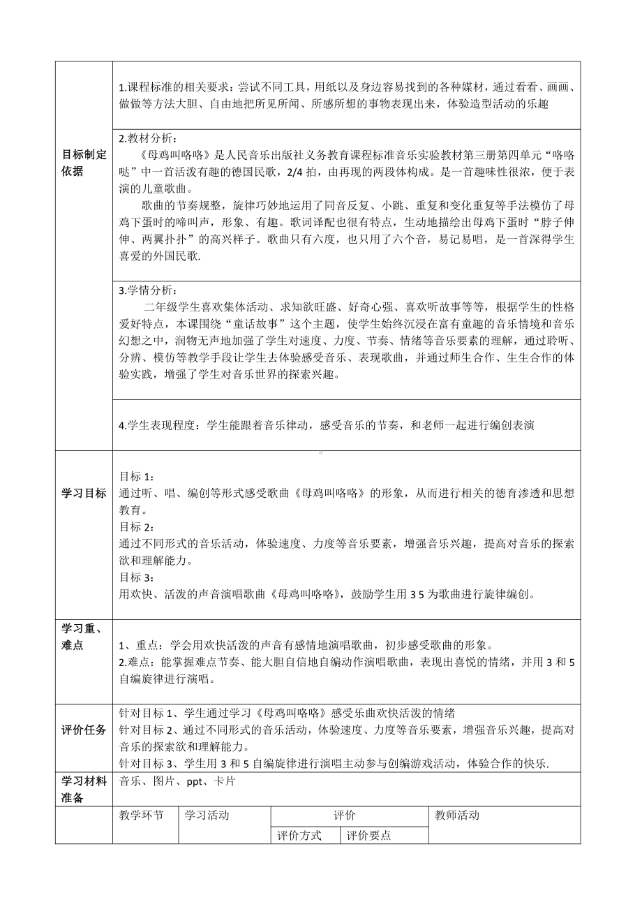 第4课 咯咯哒-演唱 母鸡叫咯咯-教案、教学设计-部级公开课-人音版（简谱）二年级上册(配套课件编号：014a1).doc_第1页