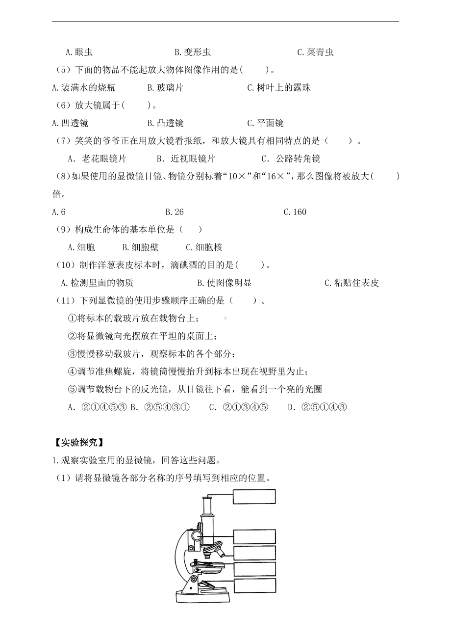 2021新教科版六年级上册科学第一单元微小世界复习题（含答案）.doc_第2页