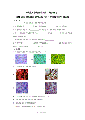 2021新教科版六年级上册科学1.5.观察更多的生物细胞（同步练习） 含答案.docx