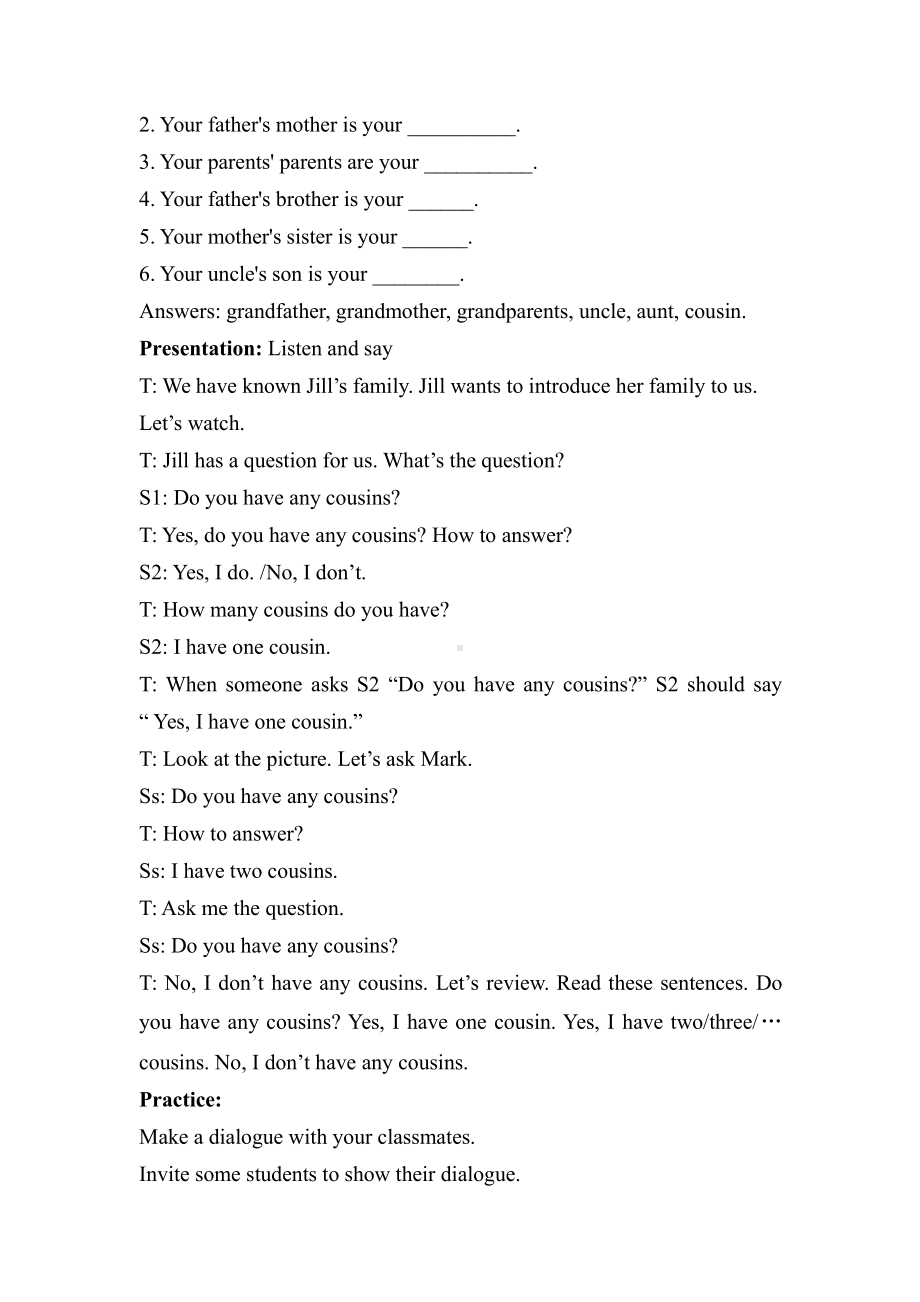 Module 2 My family, my friends and me-4 Do you have any cousins -教案、教学设计-省级公开课-沪教版四年级上册英语(配套课件编号：8102a).doc_第3页