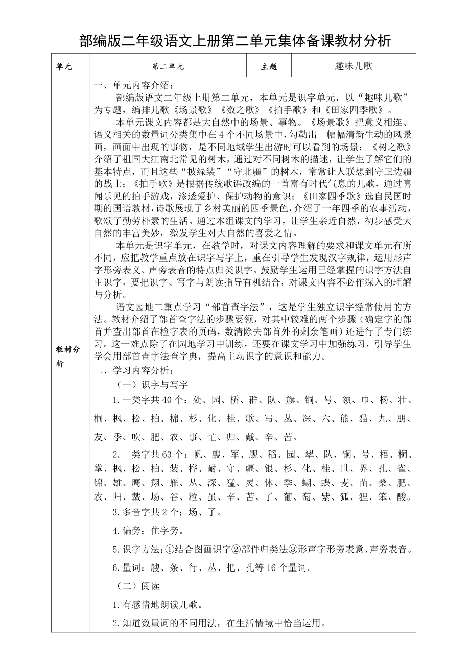 部编版二年级语文上册第二单元集体备课教材分析.doc_第1页