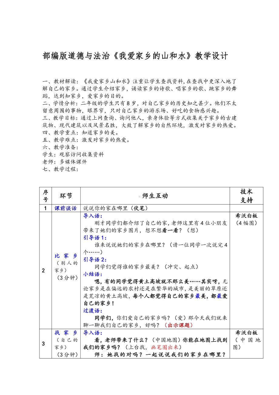 第四单元 我们生活的地方-13.我爱家乡山和水-教案、教学设计-省级公开课-部编版二年级上册道德与法治(配套课件编号：10002).doc_第1页