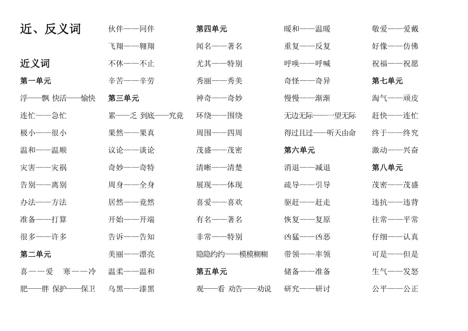 部编版二年级语文上册近反义词汇总.doc_第1页