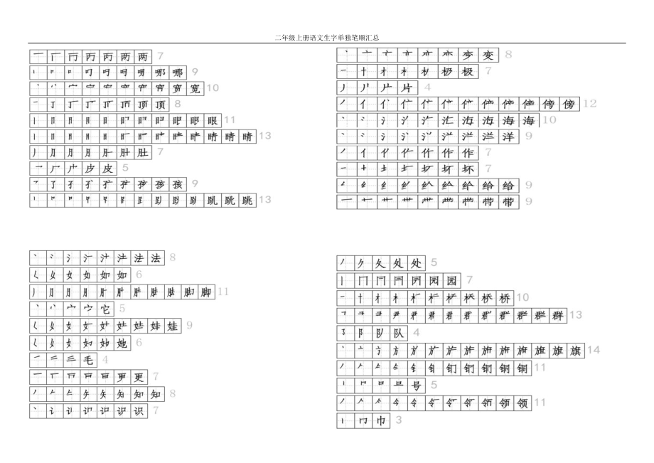 部编版二年级上册语文生字单独笔顺汇总.doc_第1页