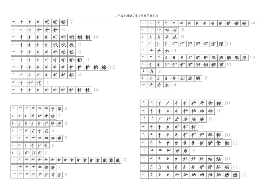 部编版二年级上册语文生字单独笔顺汇总.doc_第2页