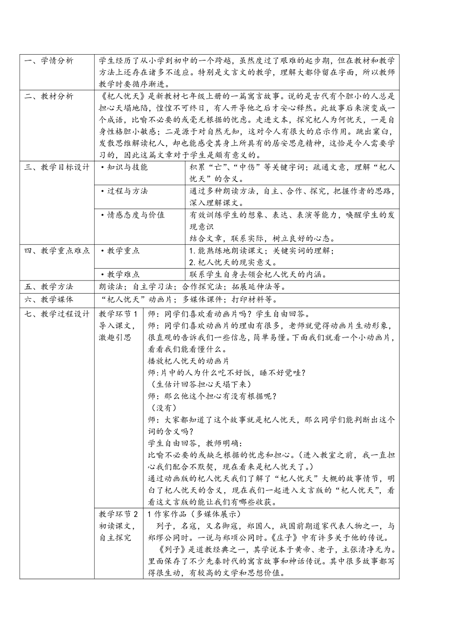 第六单元-阅读-24 寓言四则-杞人忧天-教案、教学设计-市级公开课-部编版七年级上册语文(编号：d0150).zip(配套课件编号：c090c).doc_第1页