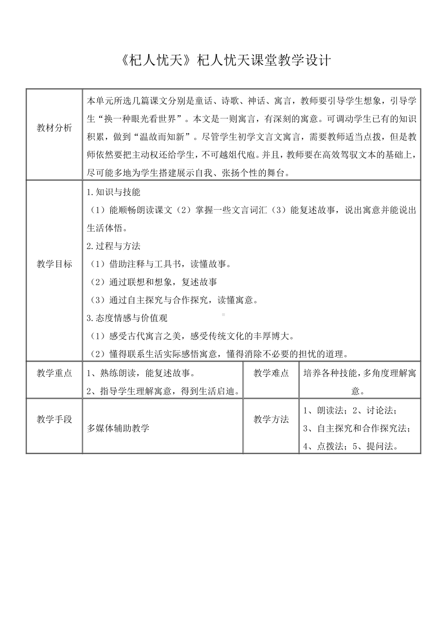 第六单元-阅读-24 寓言四则-杞人忧天-教案、教学设计-市级公开课-部编版七年级上册语文(编号：d0150).zip(配套课件编号：50691).doc_第1页