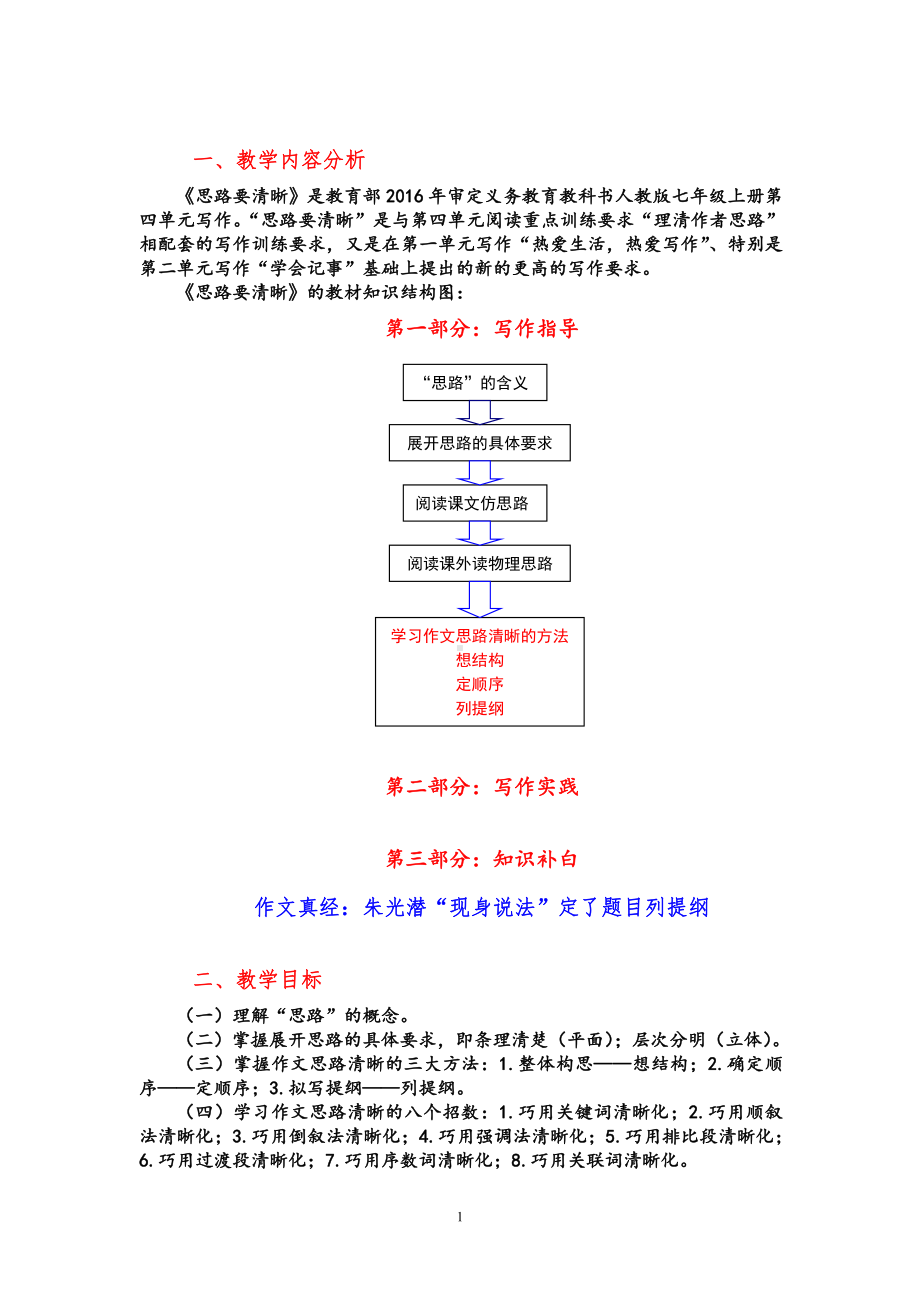 第四单元-写作-思路要清晰-教案、教学设计-部级公开课-部编版七年级上册语文(编号：d0150).zip(配套课件编号：9199b).doc_第1页