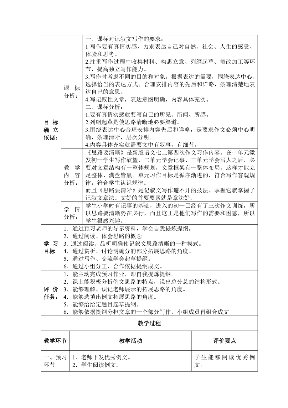 第四单元-写作-思路要清晰-教案、教学设计-市级公开课-部编版七年级上册语文(编号：d0150).zip(配套课件编号：408ee).doc_第1页