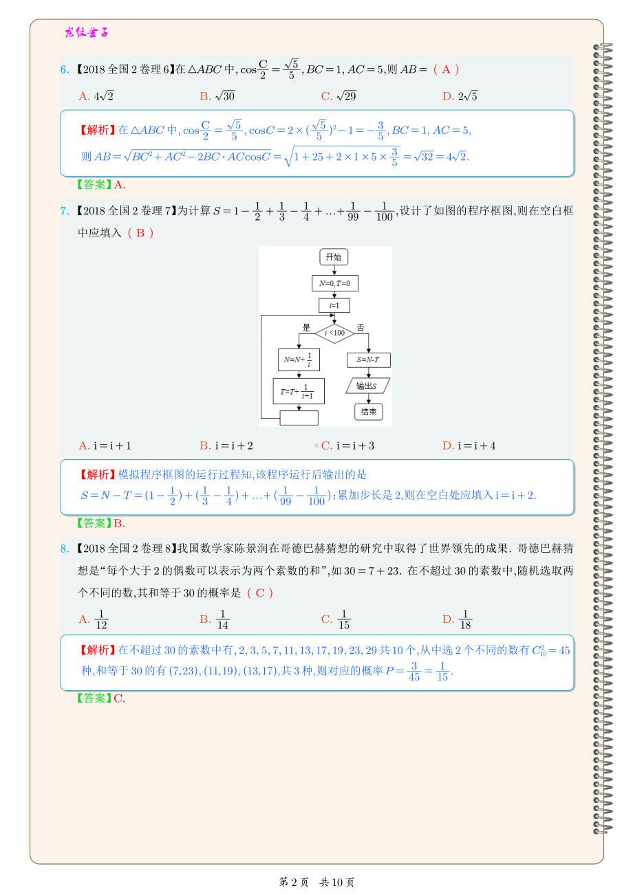 2018高考数学-全国Ⅱ卷（理)-解析排版.pdf_第2页