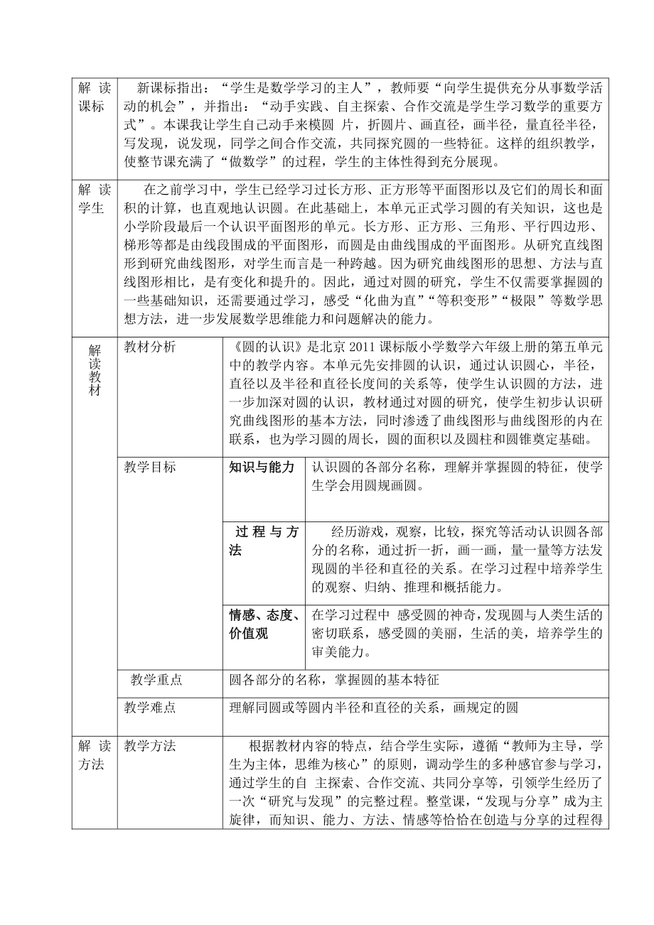 五 圆-圆的认识-教案、教学设计-市级公开课-北京版六年级上册数学(配套课件编号：214ea).docx_第1页