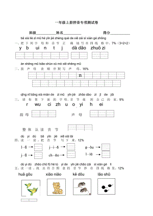 一年级上册拼音专项测试卷.docx