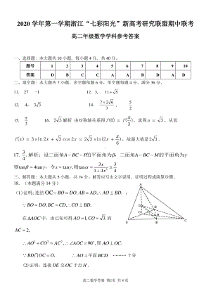 浙江省“七彩阳光”新高考研究联盟2020-2021学年高二上学期期中联考数学试题 答案.pdf