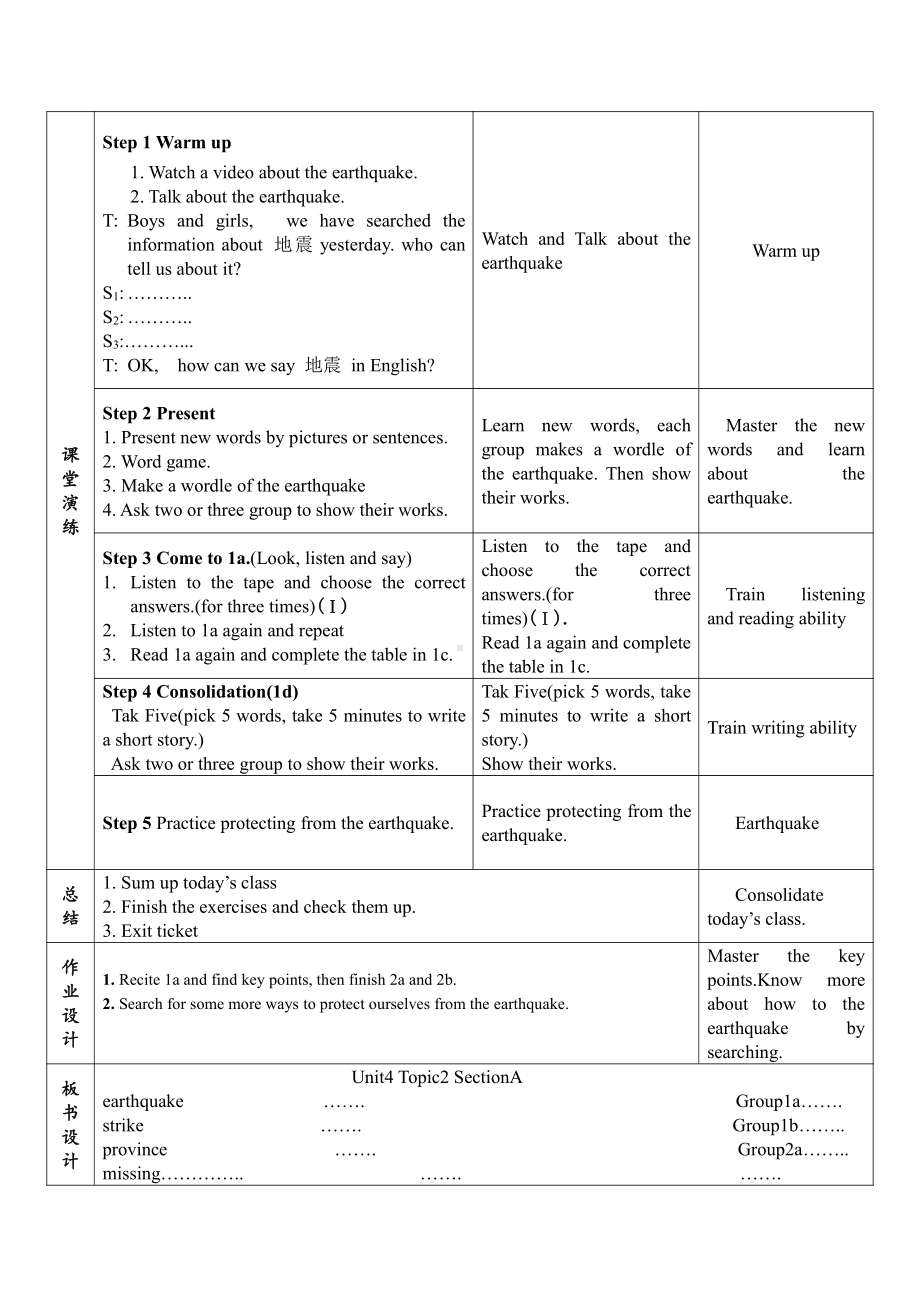 Unit 4 Our World-Topic 2 How can we protect ourselves from the earthquake -Section A-教案、教学设计-市级公开课-仁爱科普版八年级上册(配套课件编号：5184d).doc_第2页