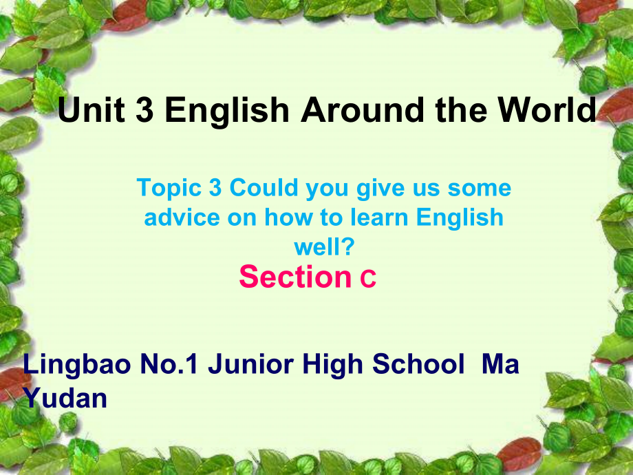 Unit 3 English Around the World-Topic 1 English is widely spoken throughout the world.-Section C-ppt课件-(含教案+视频+音频)-市级公开课-仁爱科普版九年级上册(编号：b05e9).zip