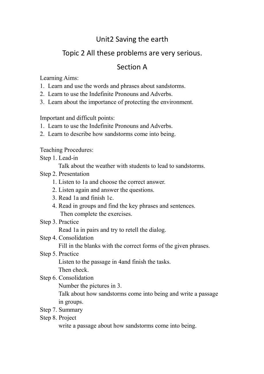 Unit 2 Saving the Earth-Topic 2 All these problems are very serious.-Section A-教案、教学设计-部级公开课-仁爱科普版九年级上册(配套课件编号：20baf).doc_第1页