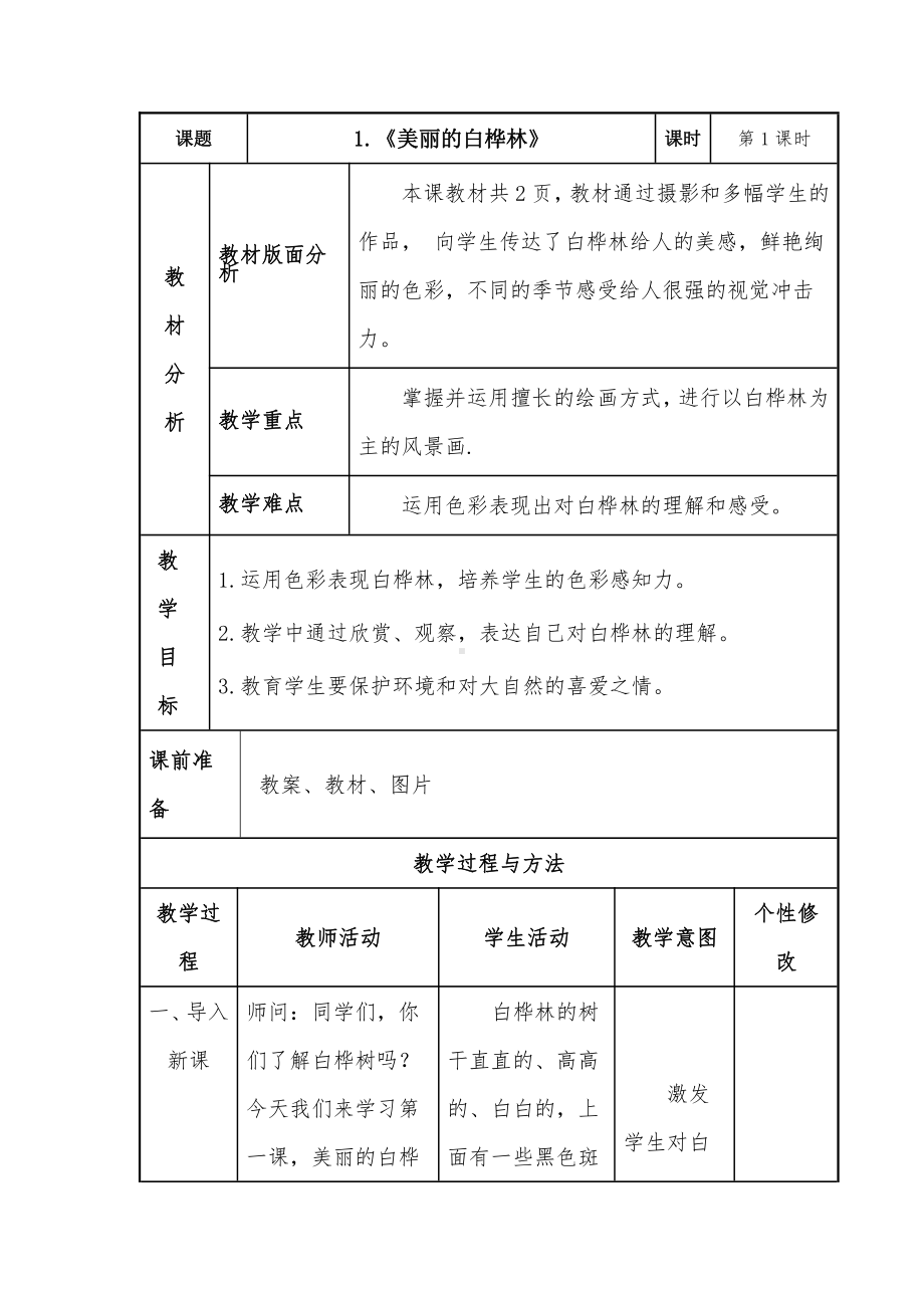 第1课 美丽的白桦林-教案、教学设计-市级公开课-人美版五年级上册美术(配套课件编号：b010f).doc_第1页