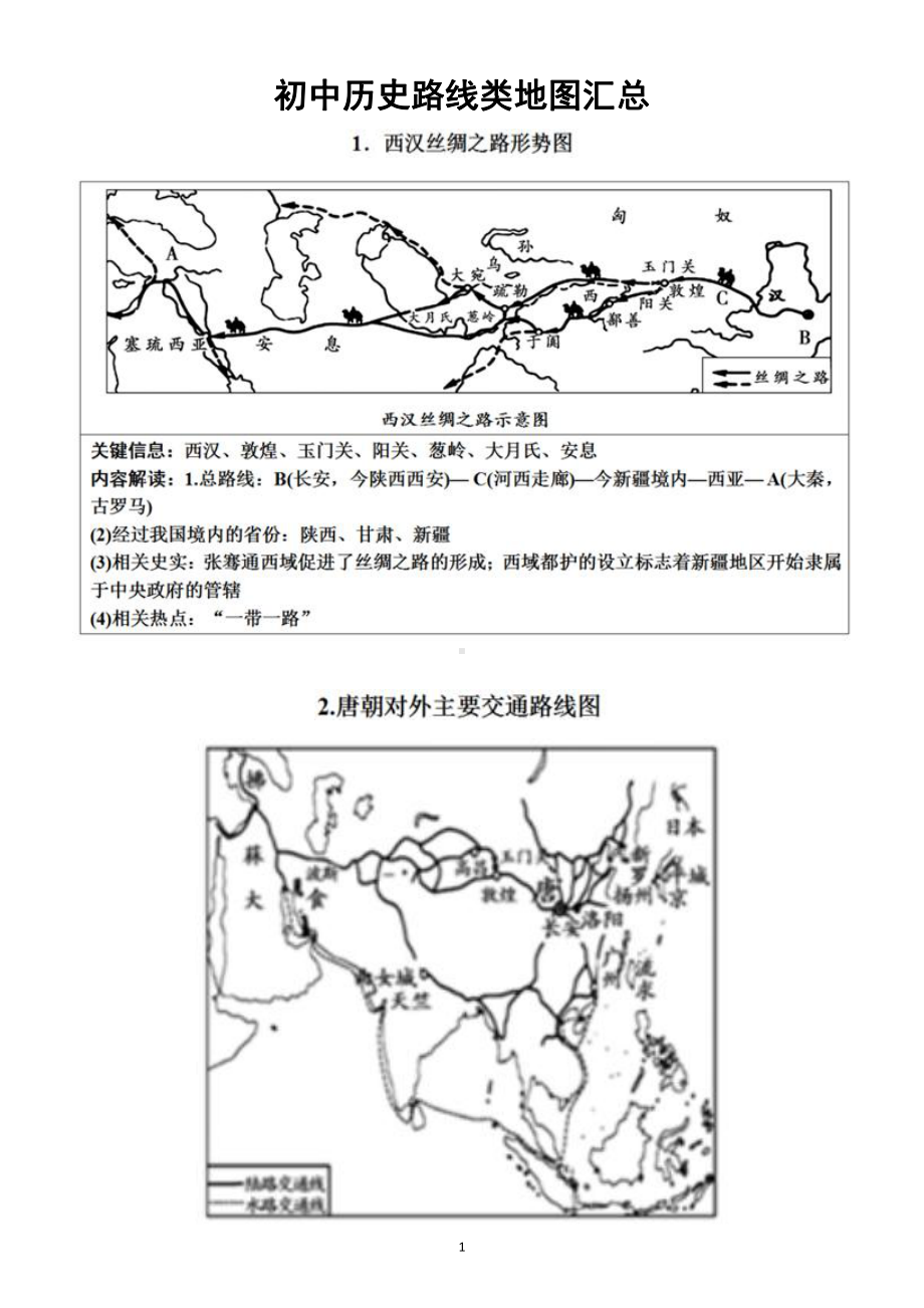 初中历史部编版中考复习《路线对比类地图》汇总.docx_第1页