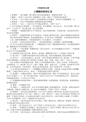 初中历史部编版八年级上册全册人物相关知识汇总（常考）.docx