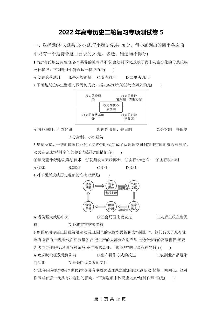 2022年高考历史二轮复习专项测试卷5（Word版含答案）.docx_第1页