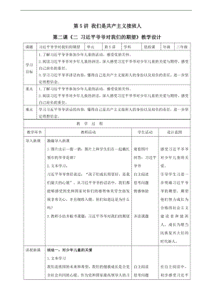 第5讲 我们是共产主义接班人《二 习近平爷爷对我们的期望》教学设计-习近平新时代中国特色社会主义思想学生读本（低年级）.doc