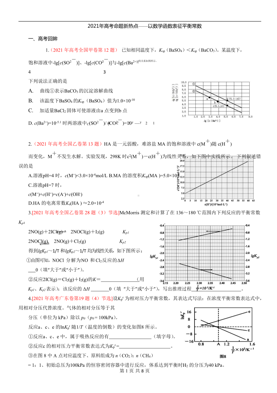 2021-2020年高考化学复习专题《以数学函数表征平衡常数》.docx_第1页