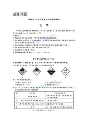 成都市2019级高中毕业班摸底测试化学试题.pdf