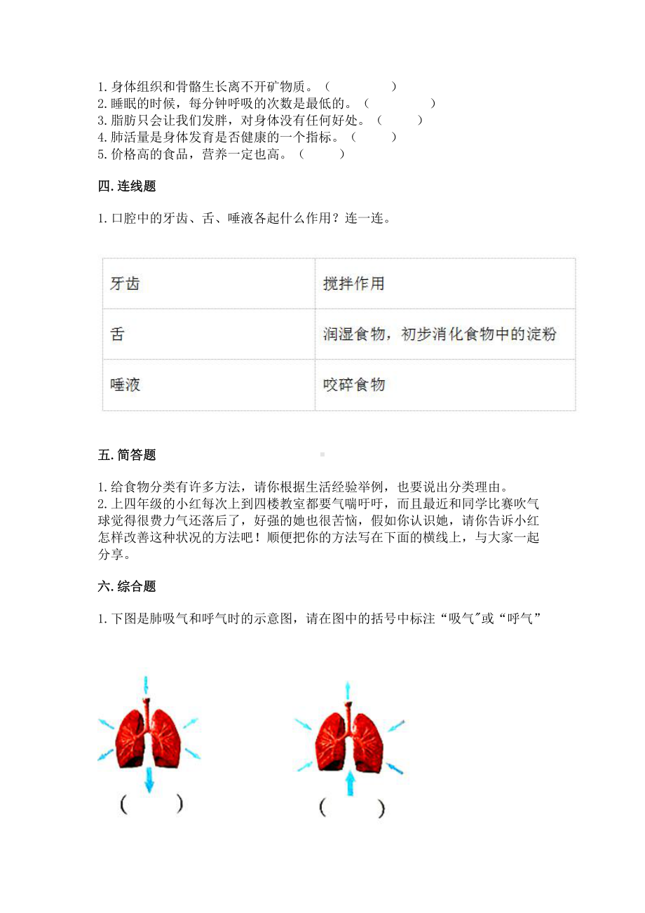 2021新教科版四年级上册科学第二单元 呼吸和消化 单元测试卷 （含答案）.doc_第2页