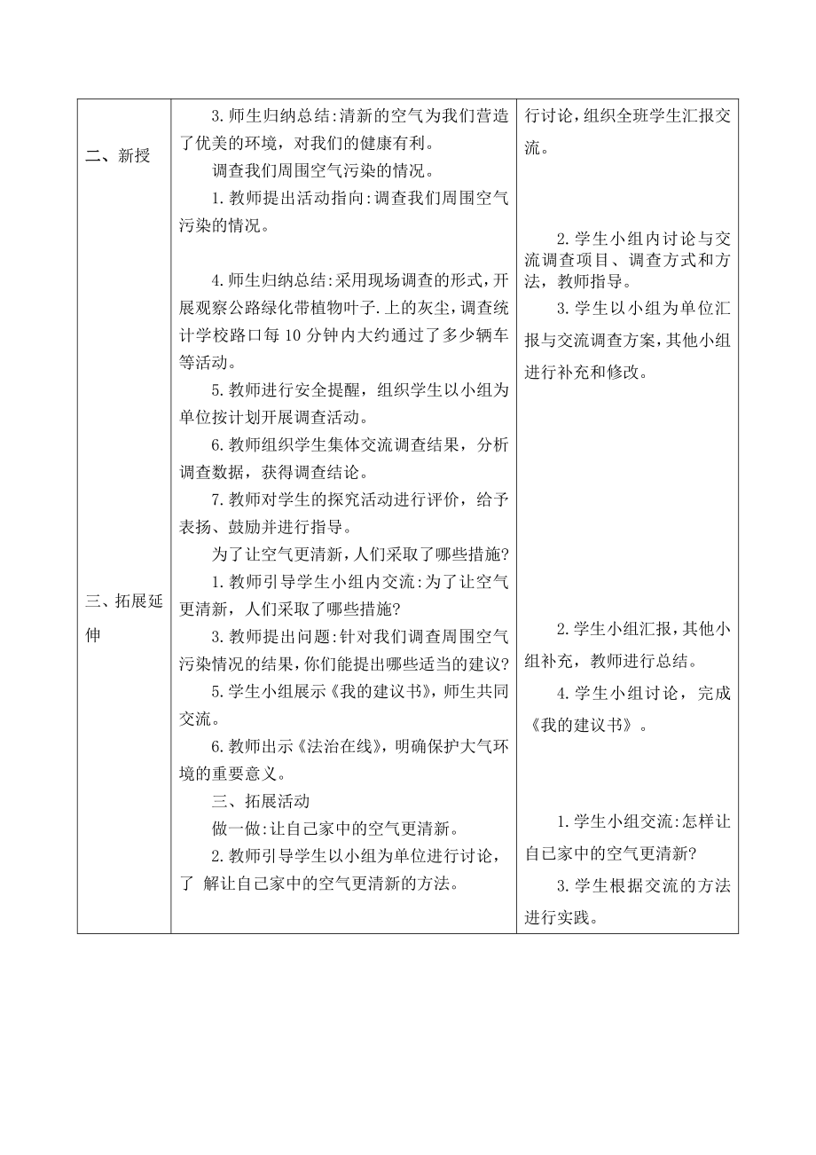 2021新青岛版（五四制）五年级上册科学2.6. 让空气更清新 教案（表格式）.doc_第2页