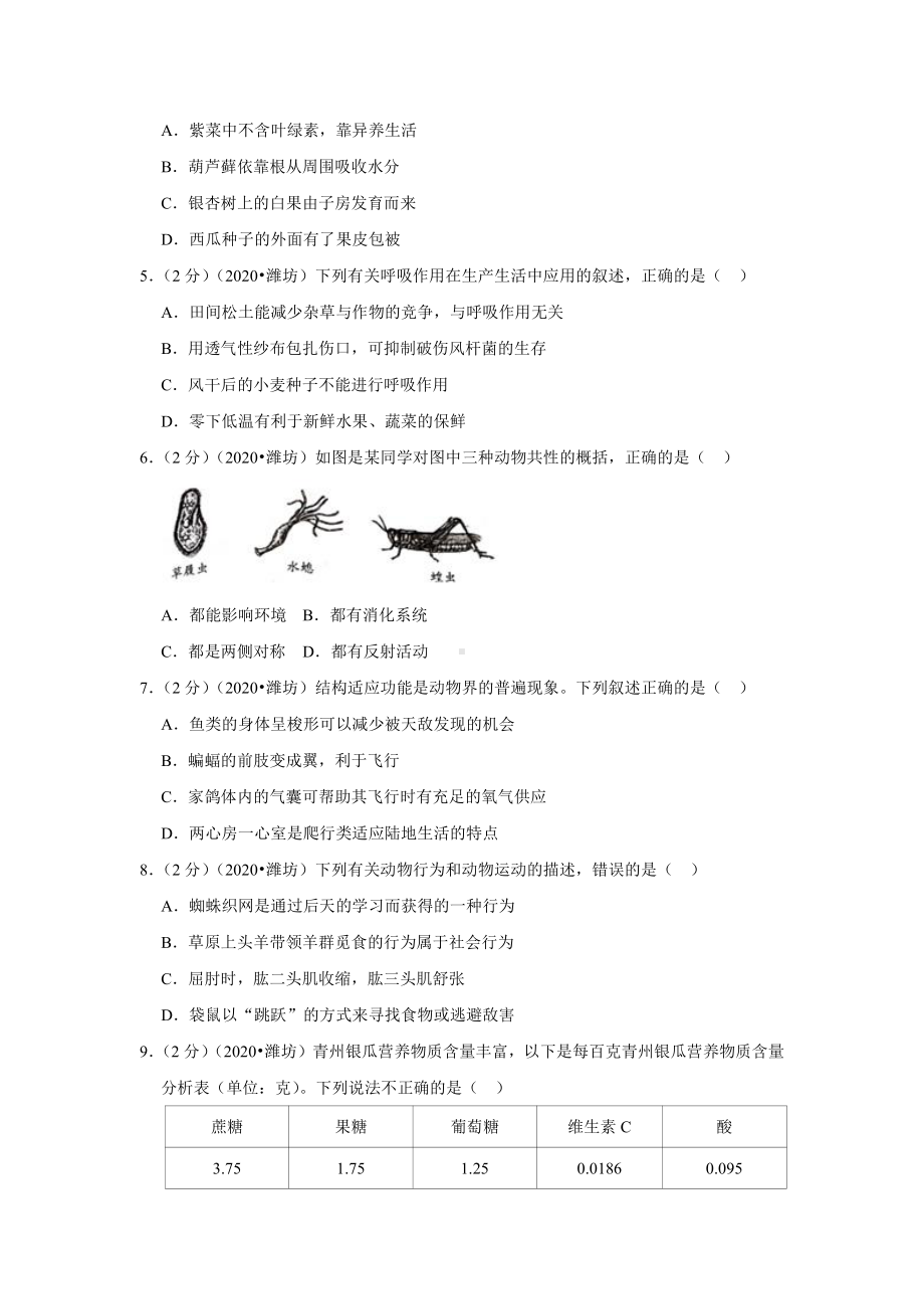 2020年山东省潍坊市中考生物试卷.docx_第2页