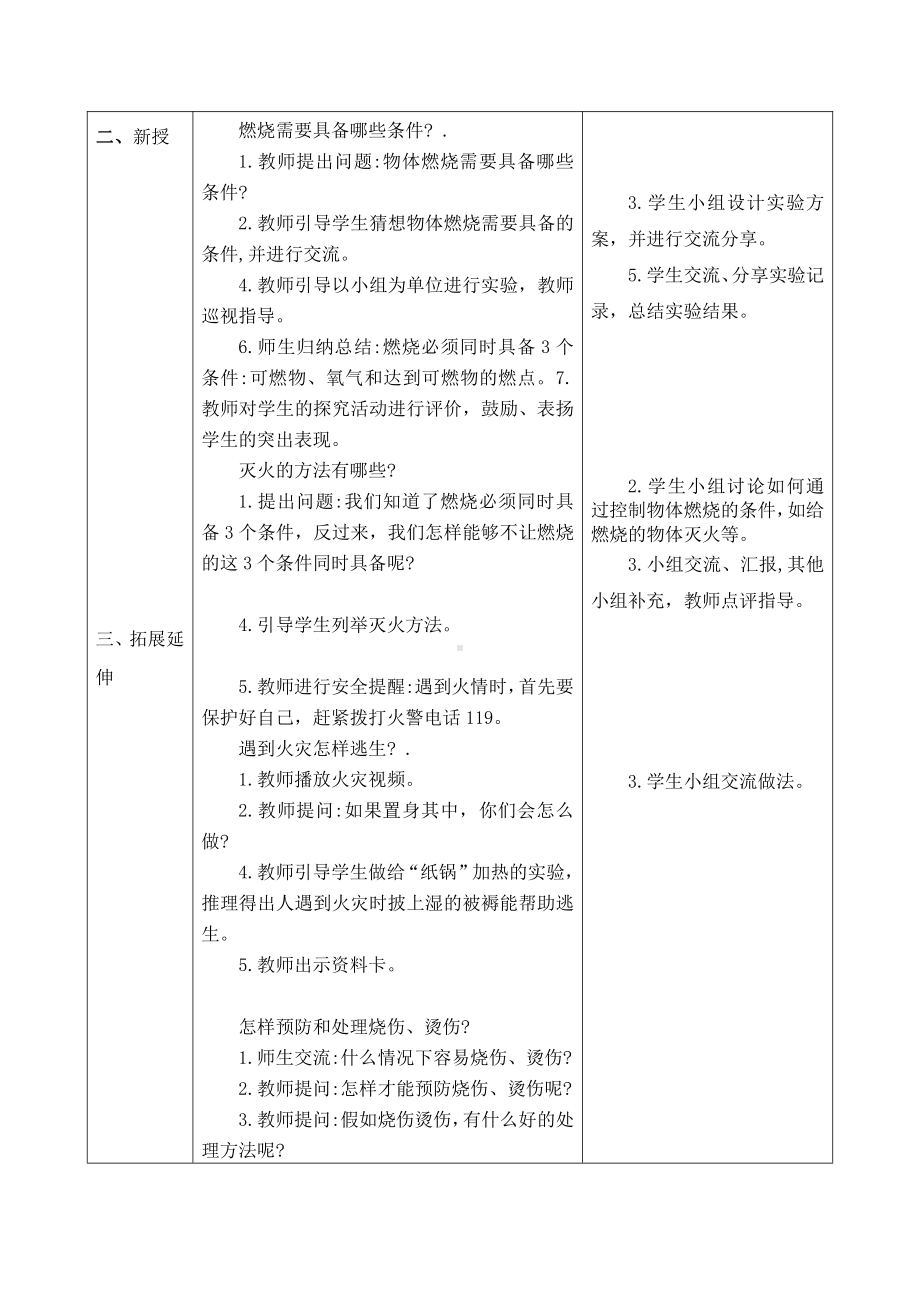 2021新青岛版（五四制）五年级上册科学2.5、燃烧与灭火 教案（表格式）.doc_第2页