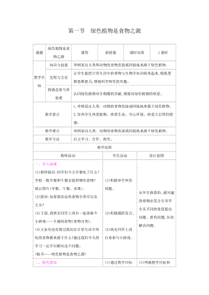 苏教版七年级生物上册：7-1绿色植物是食物之源（教案含反思）.docx