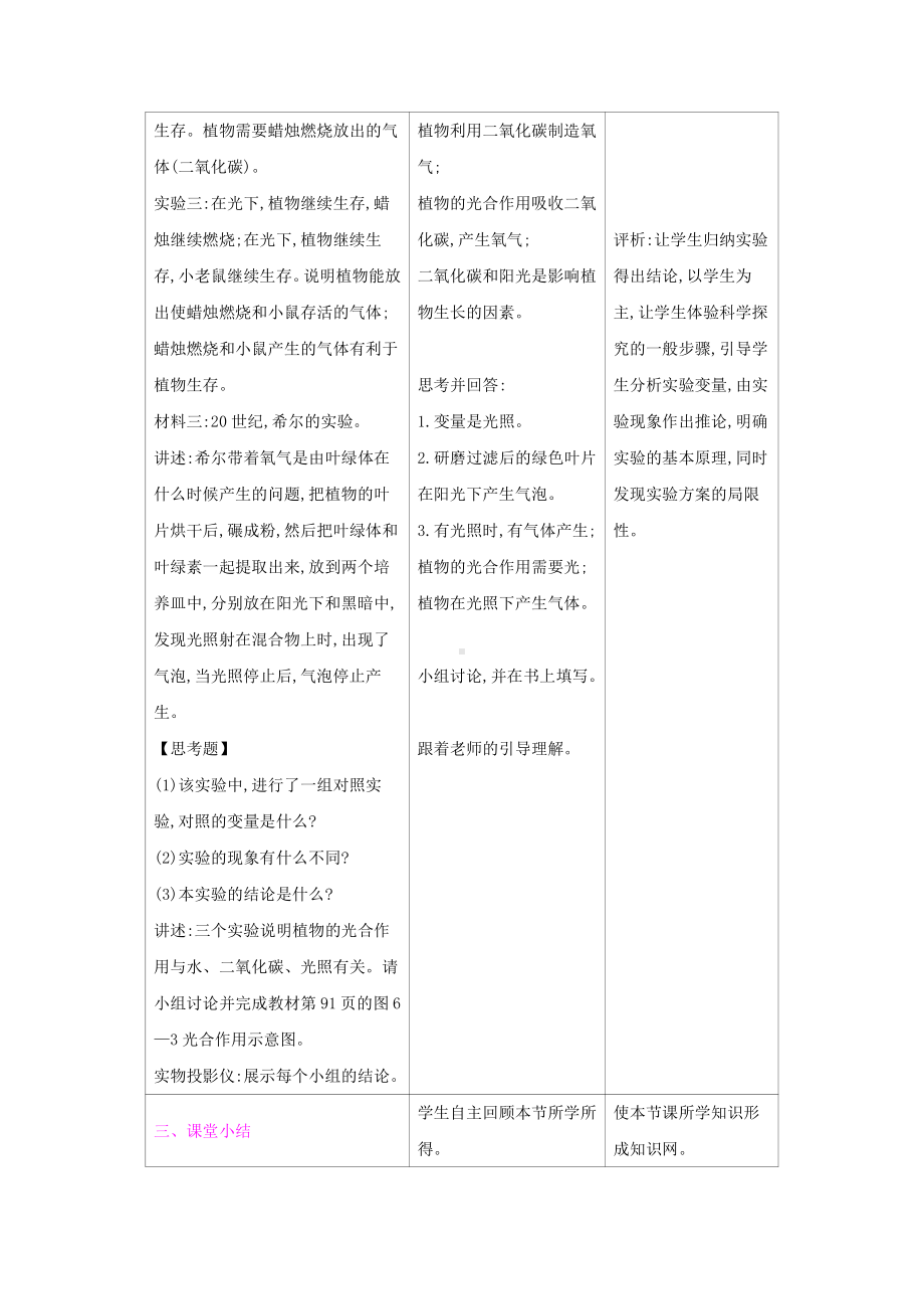 苏教版七年级生物上册：6-1植物光合作用的发现（教案含反思）.docx_第3页