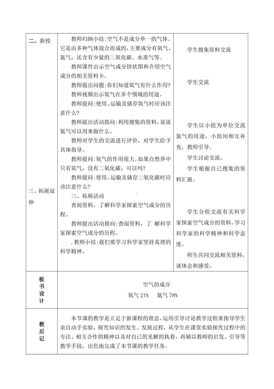 2021新青岛版（五四制）五年级上册科学2.4 空气的成分教案（表格式）.doc_第2页