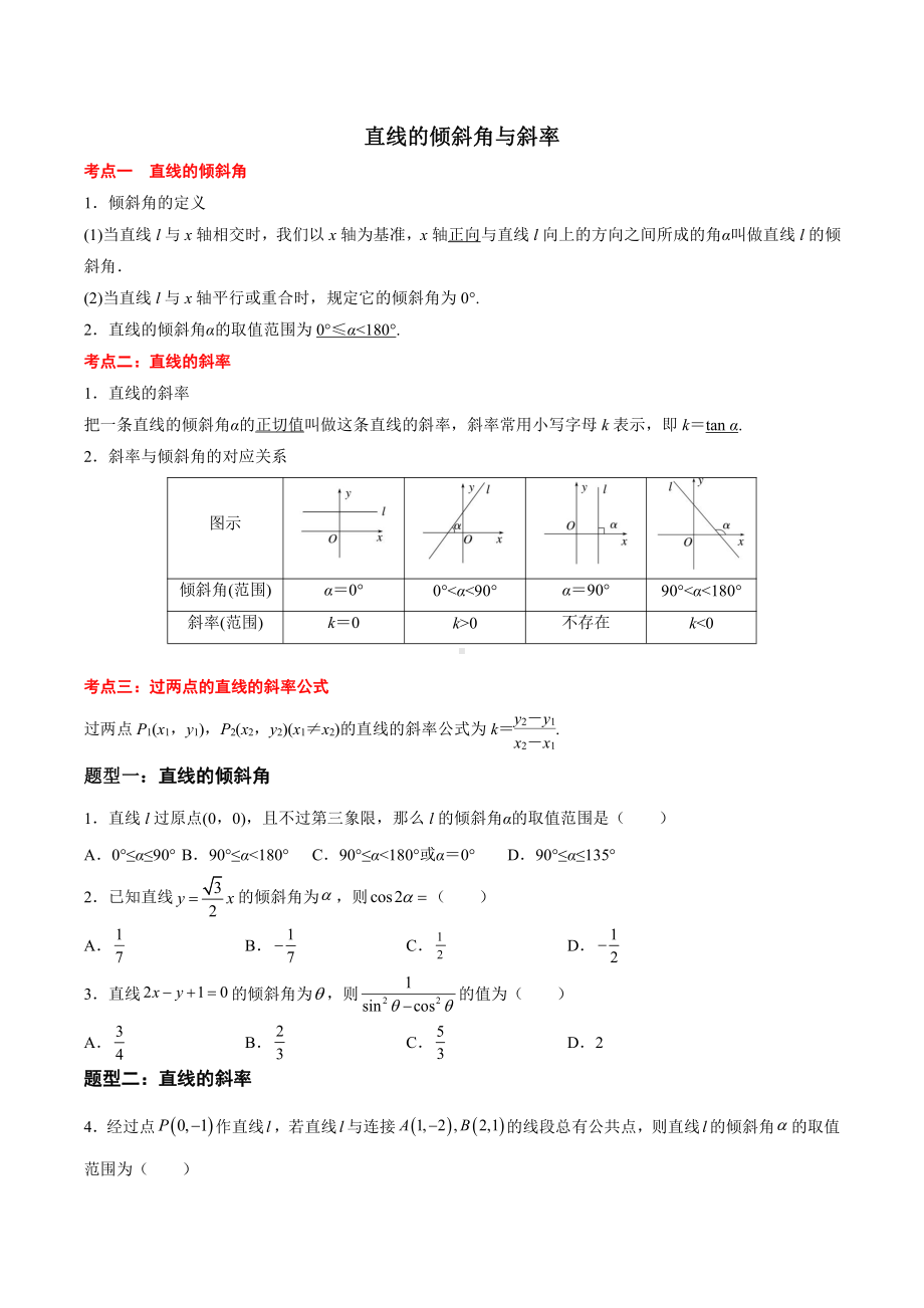 选择性必修一专题直线方程 考点题型技巧.docx_第1页