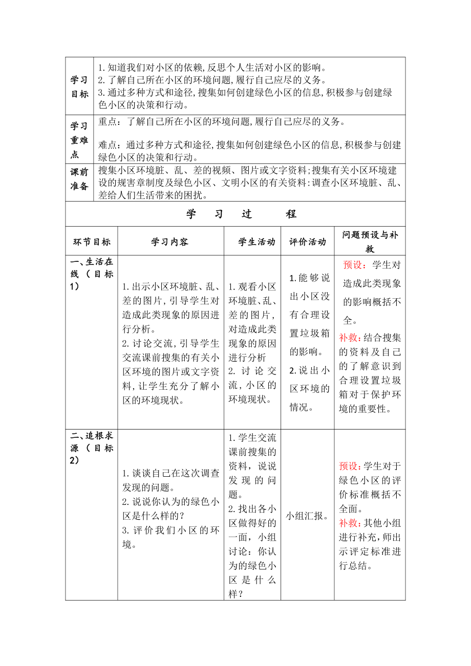 四年级道德与法治上册《10小区的环境》集体备课教案设计.doc_第2页