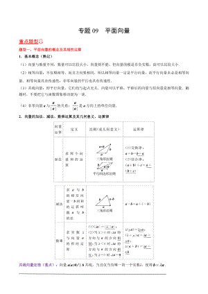 2022年高考数学重点题型讲与练专题09 平面向量（教师版）.docx