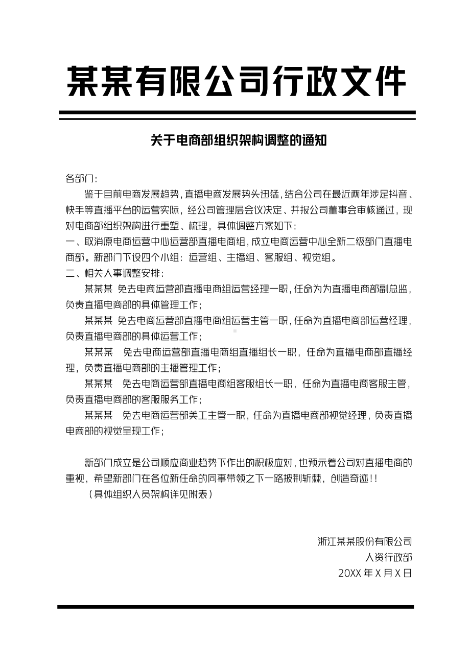 组织架构调整通知人员架构人事调整通知.docx_第1页