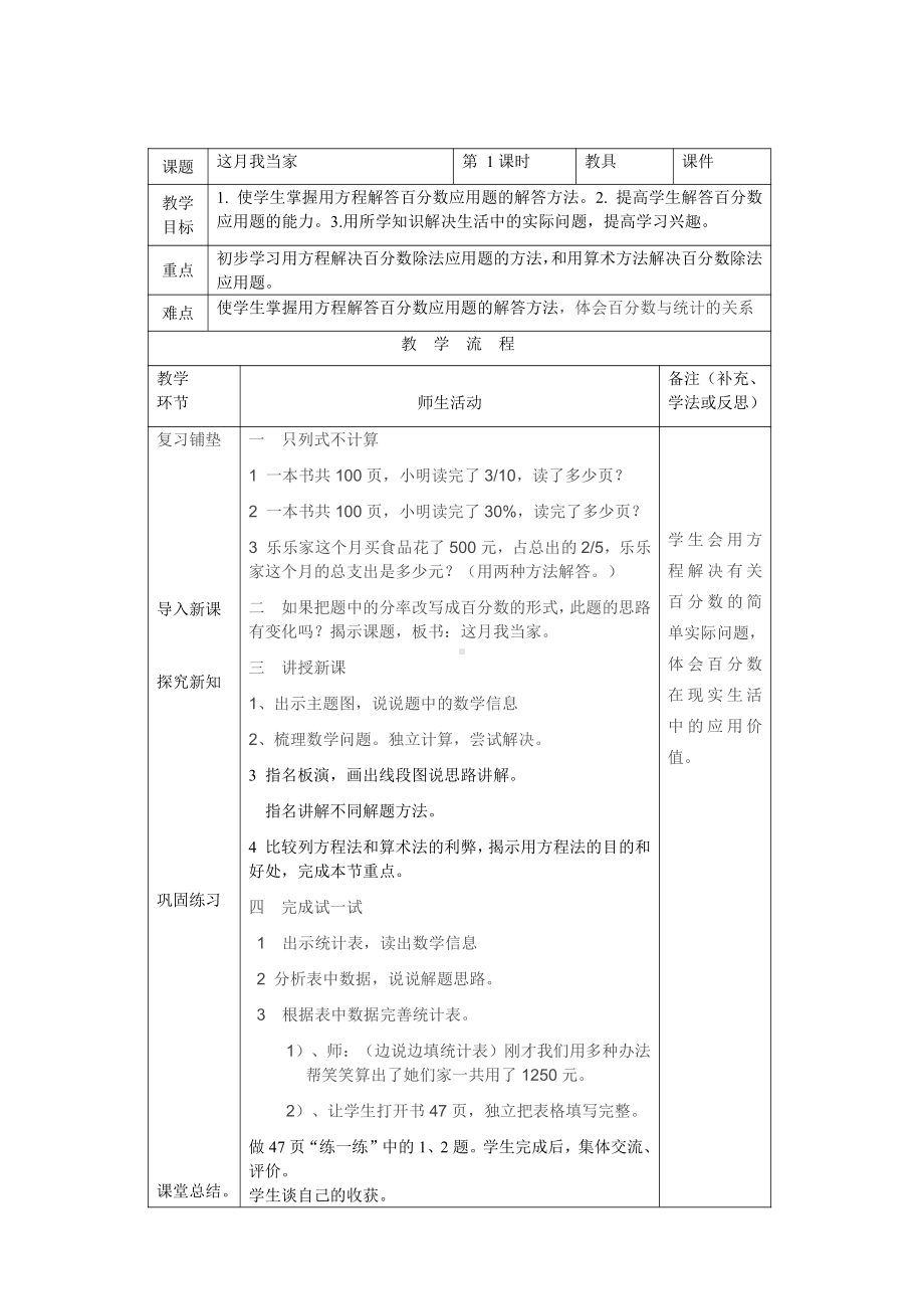 四 百分数-这月我当家-教案、教学设计-市级公开课-北师大版六年级上册数学(配套课件编号：70bdd).doc_第1页