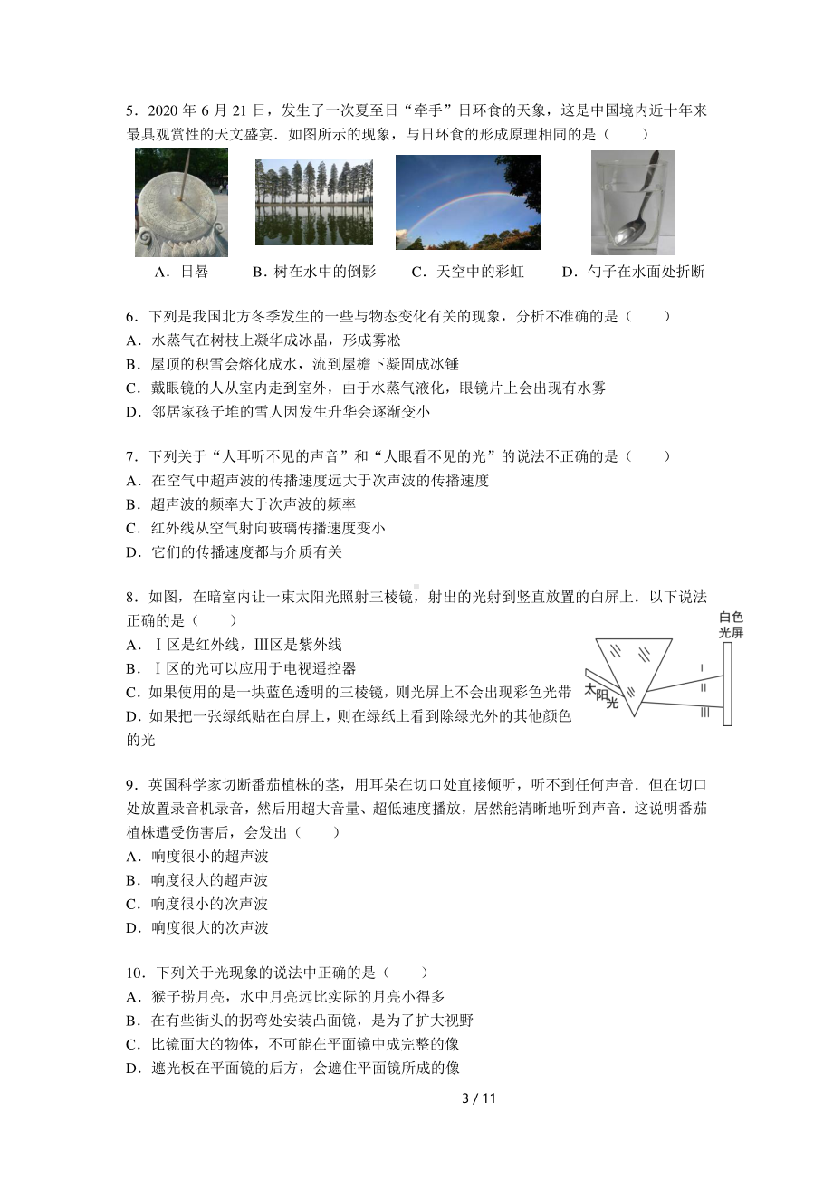 南京市外国语2020-2021八年级上学期物理期中试卷及答案.pdf_第2页