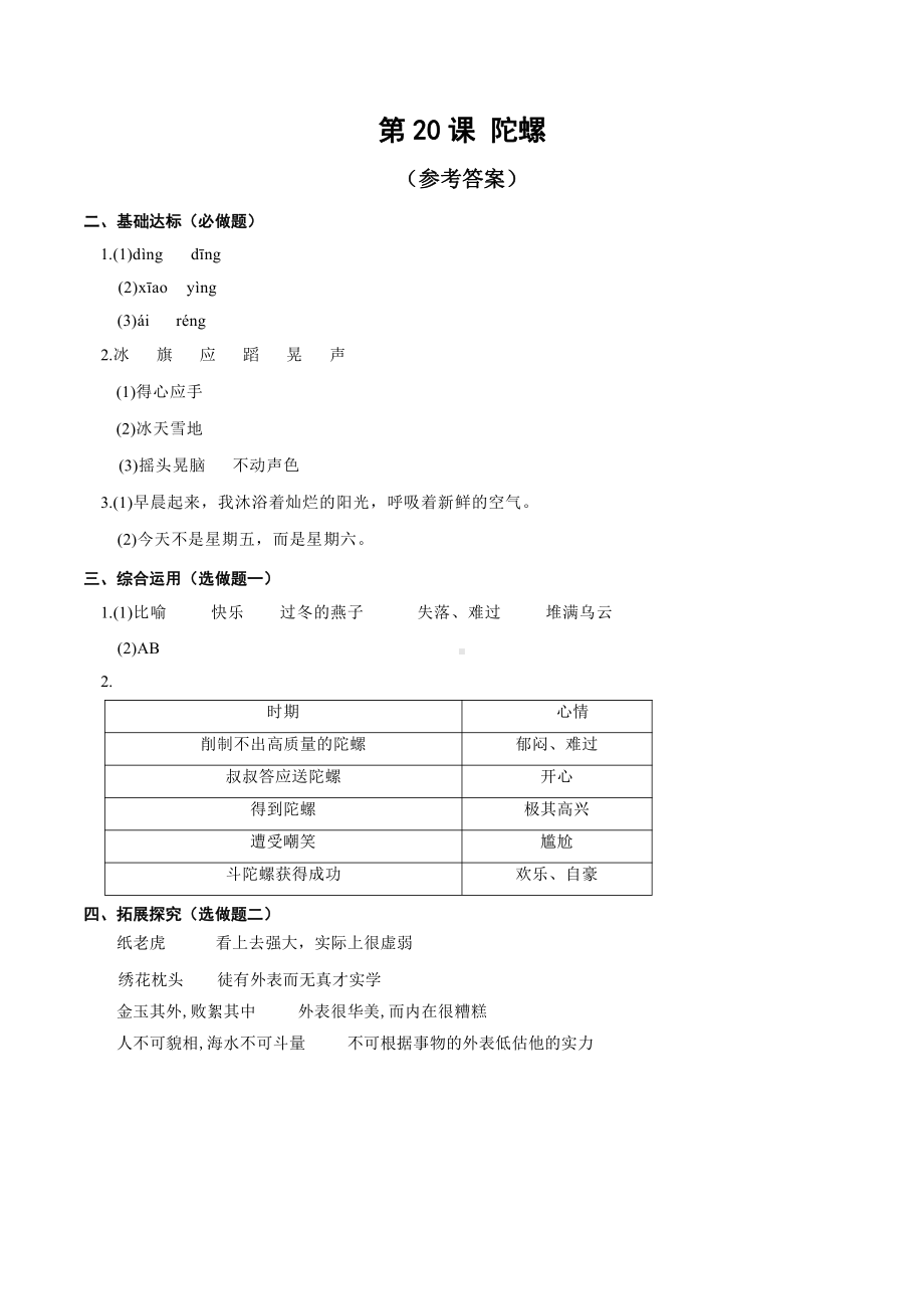 （小学部编版语文有效作业）20.陀螺答案B组.doc_第1页