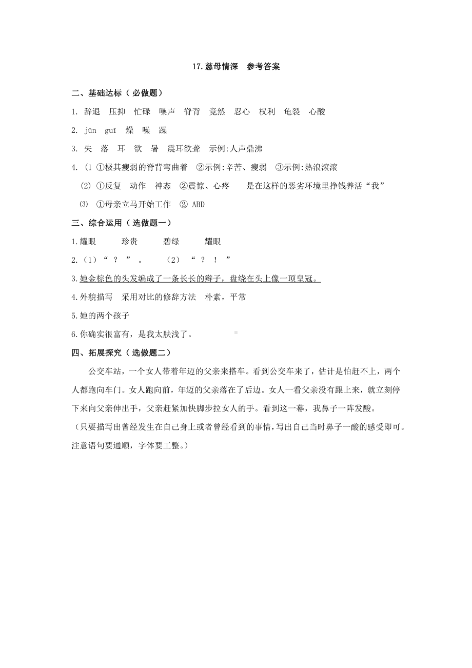 （小学部编版语文有效作业）18.慈母情深B组答案.docx_第1页