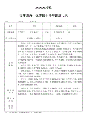 高校优秀团员团干部申报登记表.docx