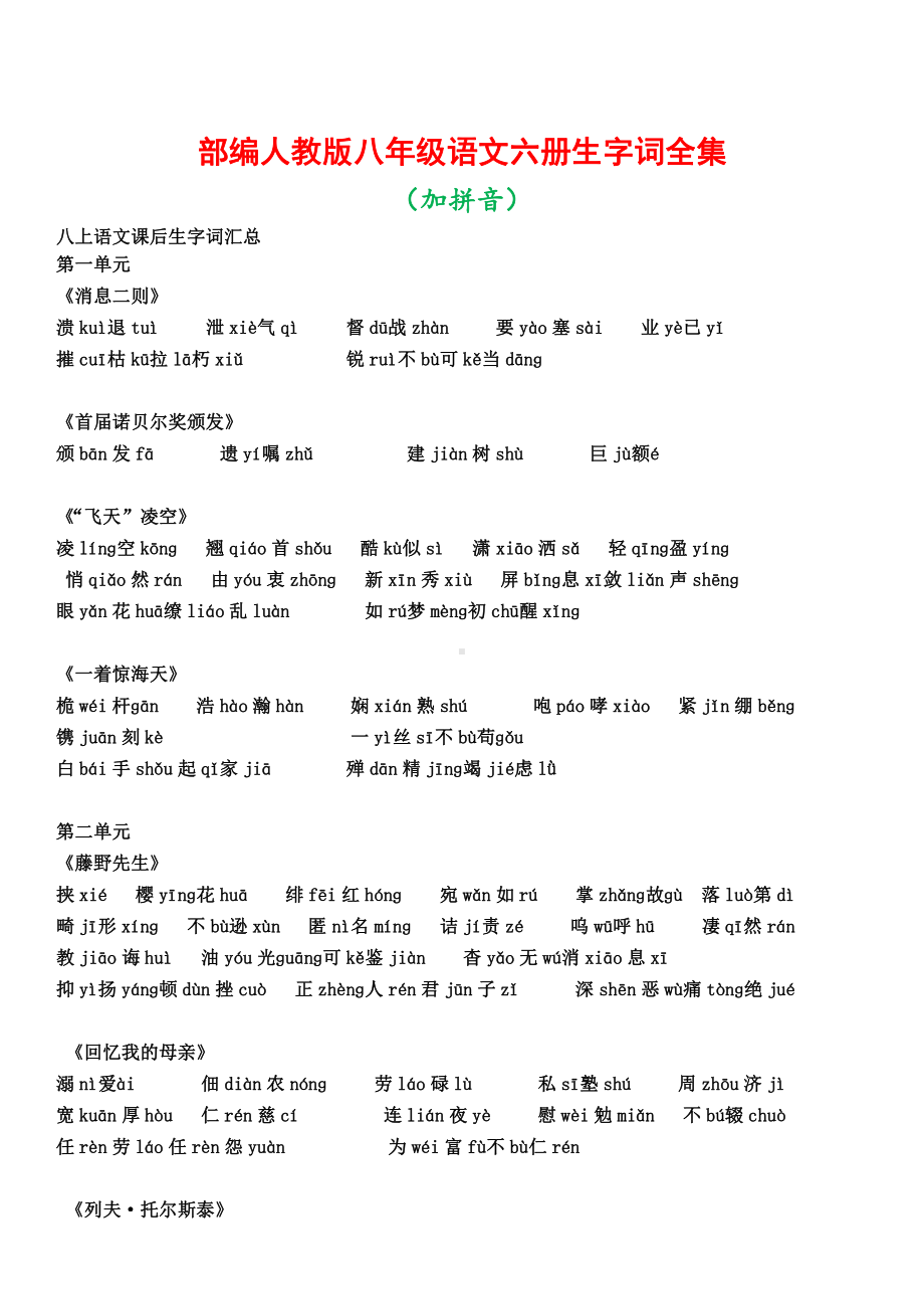 部编版语文八年级生字词(加拼音).docx_第1页