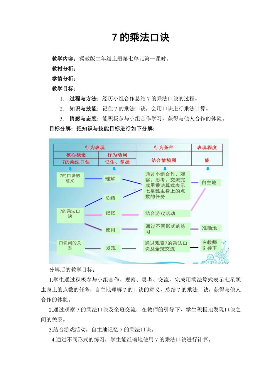 七 表内乘法和除法（二）-7、8、9的乘法口诀-7的乘法口诀-教案、教学设计-部级公开课-冀教版二年级上册数学(配套课件编号：71323).doc_第1页