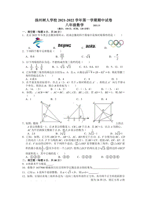 2021-2022扬州树人学校八年级数学上册期中试卷及答案.docx